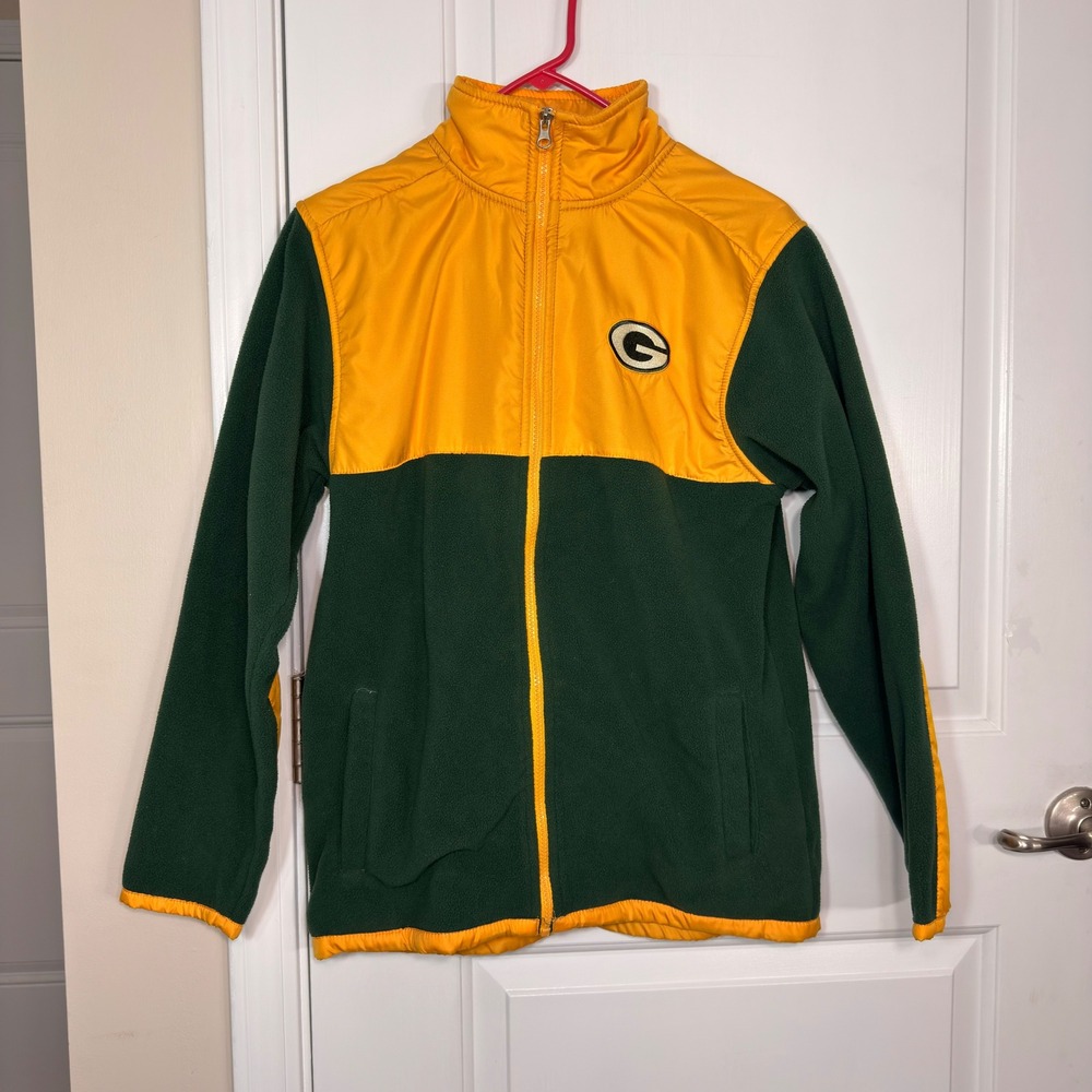 NFL Green Bay Packers Fleece Full Zip Jacket Colorblock Youth Large 14/16